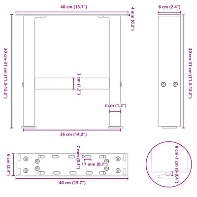 Sohvapöydän jalat luonnonteräs 2 kpl 40x(30-31) cm teräs