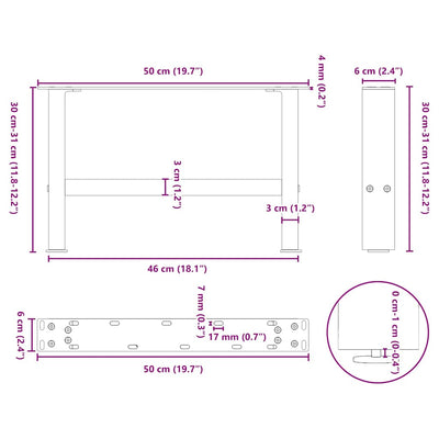 Sohvapöydän jalat musta 2 kpl 50x(30-31) cm teräs