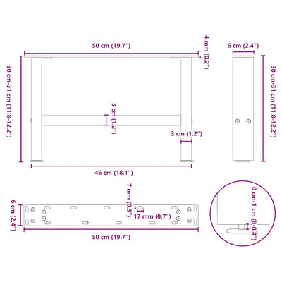 Sohvapöydän jalat luonnonteräs 2 kpl 50x(30-31) cm teräs