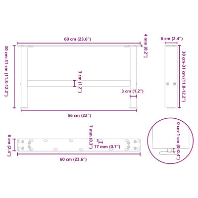 Sohvapöydän jalat antrasiitti 2 kpl 60x(30-31) cm teräs