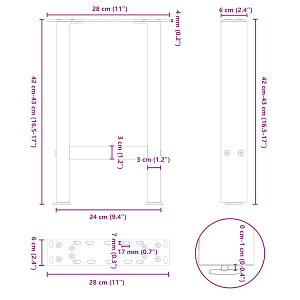 Sohvapöydän jalat valkoiset 2 kpl 28x(42-43) cm teräs