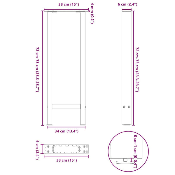 Konsolipöydän jalat valkoiset 2 kpl 38x(72-73) cm teräs
