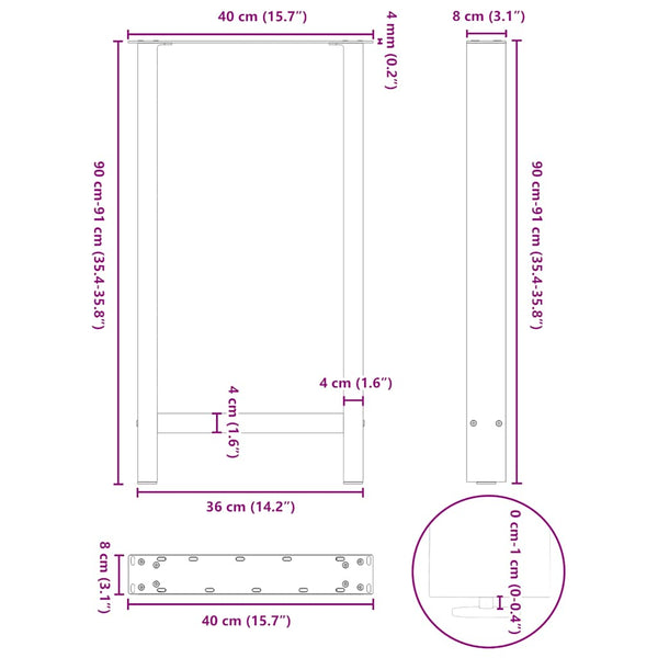 Baaripöydän jalat antrasiitti 2 kpl 40x(90-91) cm teräs