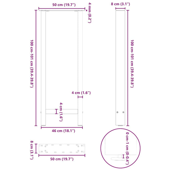 Baaripöydän jalat mustat 2 kpl 50x(100-101) cm teräs
