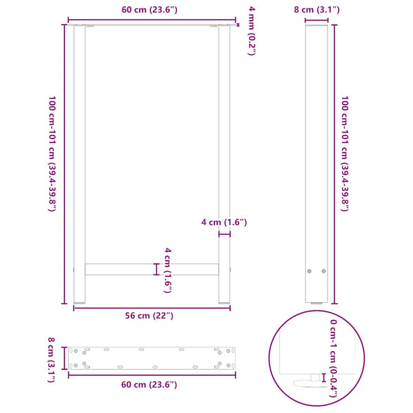 Baaripöydän jalat mustat 2 kpl 60x(100-101) cm teräs
