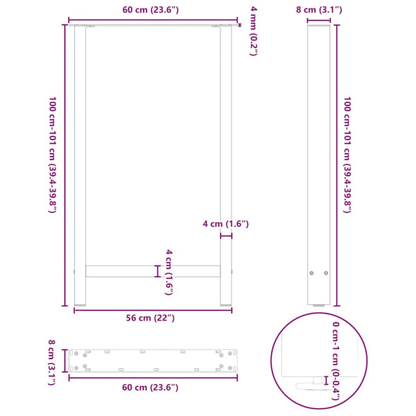 Baaripöydän jalat antrasiitti 2 kpl 60x(100-101) cm teräs