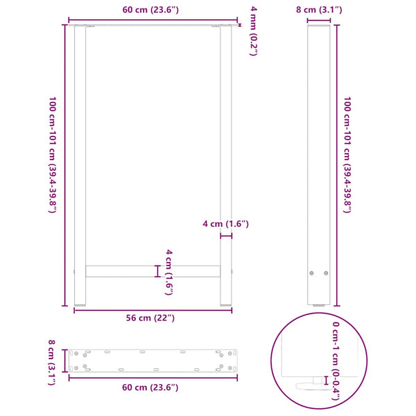Baaripöydän jalat, luonnonvärinen teräs, 2 kpl, 60 x (100-101) cm, teräs