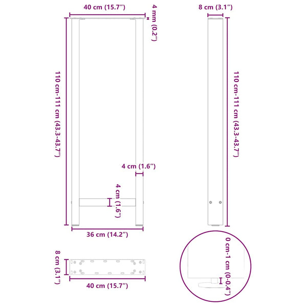 Baaripöydän jalat mustat 2 kpl 40x(110-111) cm teräs