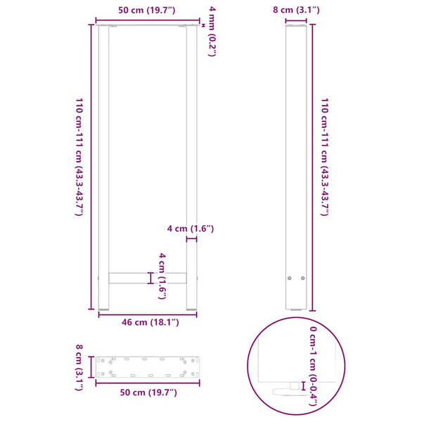Baaripöydän jalat mustat 2 kpl 50x(110-111) cm teräs