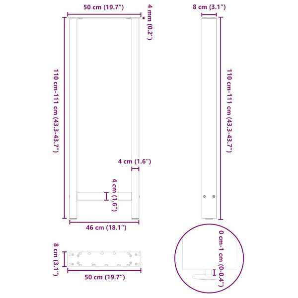Baaripöydän jalat valkoinen 2 kpl 50x(110-111) cm teräs