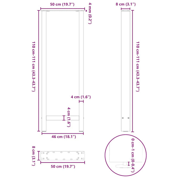 Baaripöydän jalat antrasiitti 2 kpl 50x(110-111) cm teräs