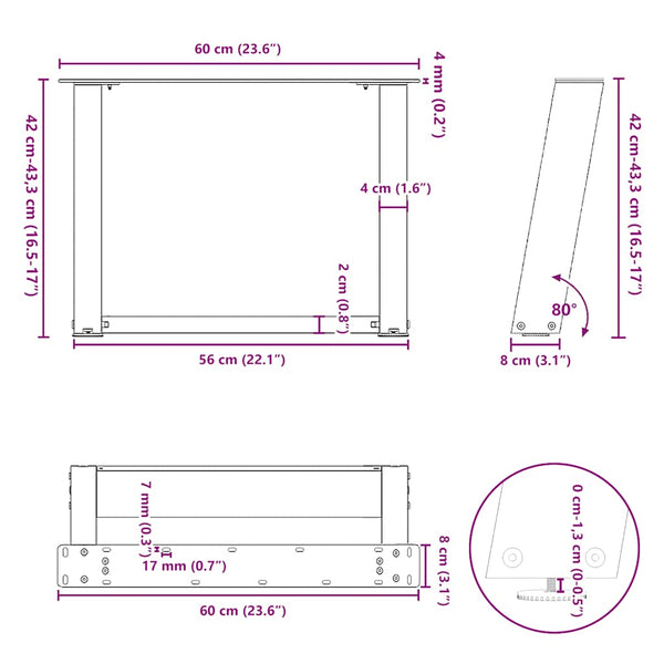 Sohvapöydän jalat U-muotoiset 2 kpl musta 60x(42-43) cm teräs
