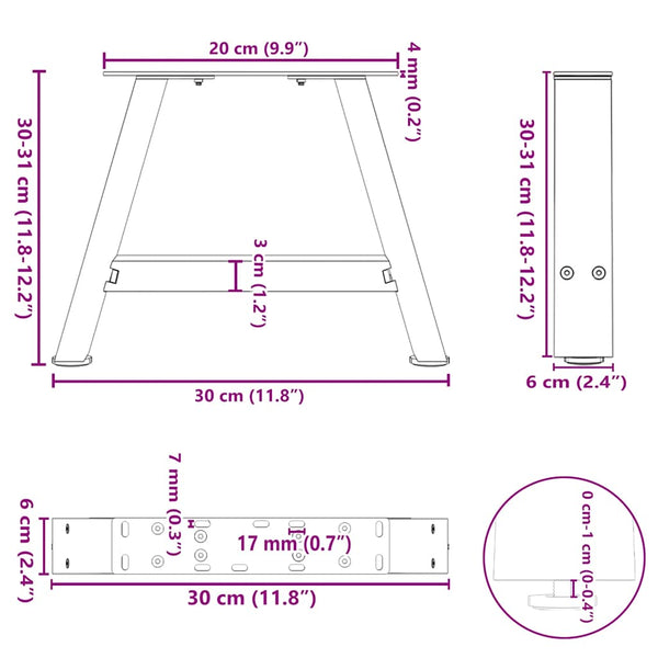 Sohvapöydän jalat A-muotoiset 2 kpl 30x(30-31) cm teräs