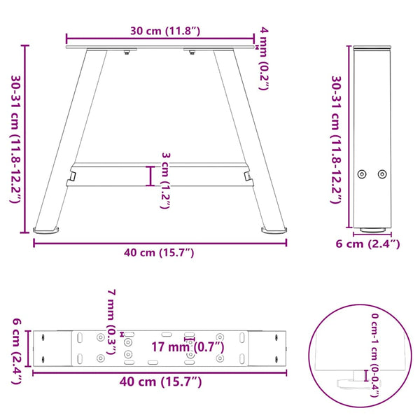 Sohvapöydän jalat A-muotoiset 2 kpl 40x(30-31) cm teräs