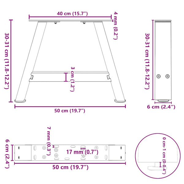 Sohvapöydän jalat A-muotoiset 2 kpl 50x(30-31) cm teräs