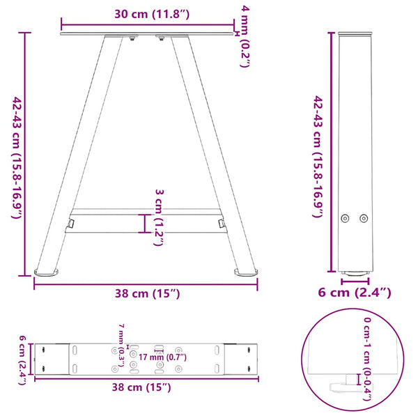Sohvapöydän jalat A-muotoiset 2 kpl 38x(42-43) cm teräs