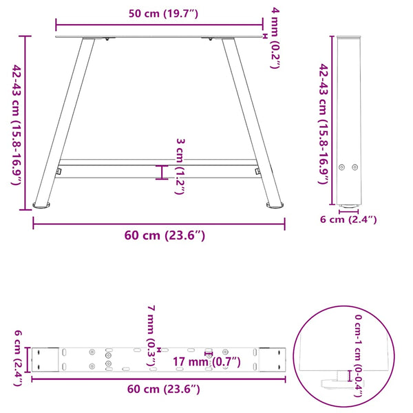 Sohvapöydän jalat A-muotoiset 2 kpl 60x(42-43) cm teräs