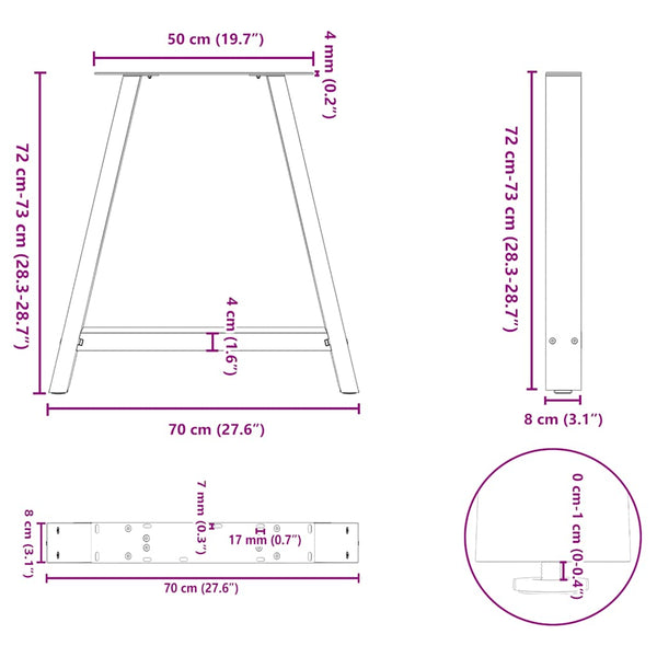 Ruokapöydän jalat A-muotoiset 2 kpl 70x(72-73) cm teräs