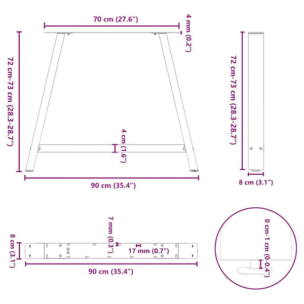 Ruokapöydän jalat A-muotoiset 2 kpl 90x(72-73) cm teräs