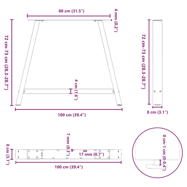 Ruokapöydän jalat A-muotoiset 2 kpl 100x(72-73) cm teräs