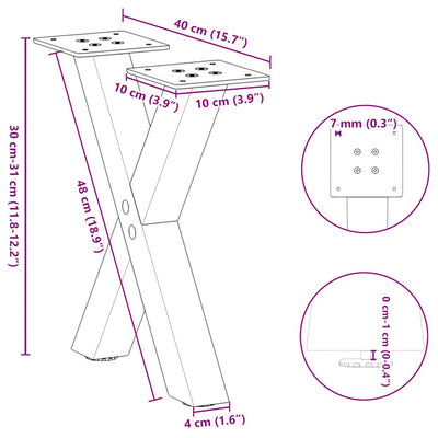 Sohvapöydän jalat X-muotoiset 2 kpl Antrasiitti 40x(30-31) cm