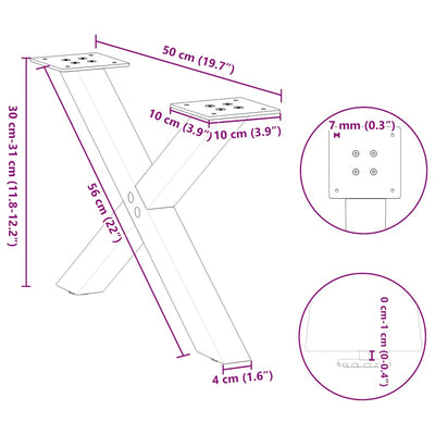 Sohvapöydän jalat X-muotoiset 2 kpl Valkoinen 50x(30-31) cm