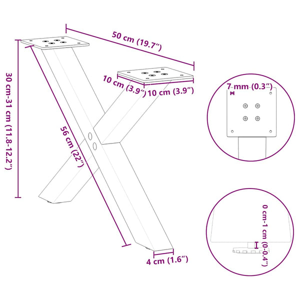 Sohvapöydän jalat X-muotoiset 2 kpl Luonnonvärinen teräs 50x(30-31) cm Teräs