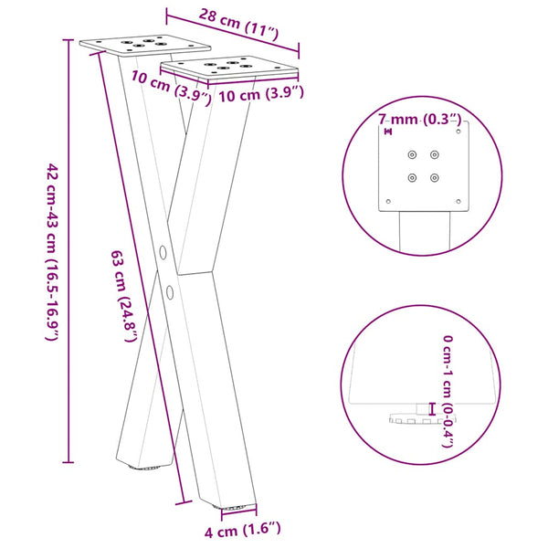 Sohvapöydän jalat X-muotoiset 2 kpl antrasiitti 28x(42-43) cm teräs