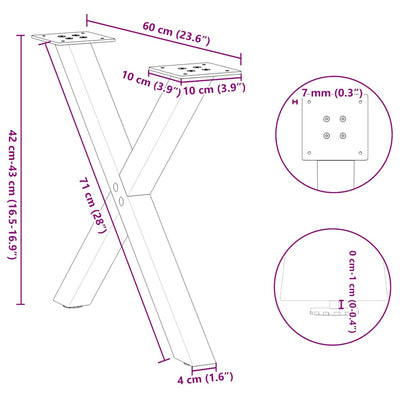 Sohvapöydän jalat X-muotoiset 2 kpl musta 60x(42-43) cm teräs