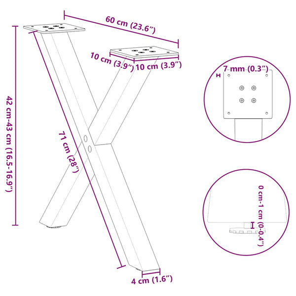 Sohvapöydän jalat X-muotoiset 2 kpl musta 60x(42-43) cm teräs