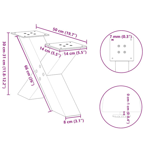 Sohvapöydän jalat X-muotoiset 2 kpl valkoinen 50x(30-31) cm teräs