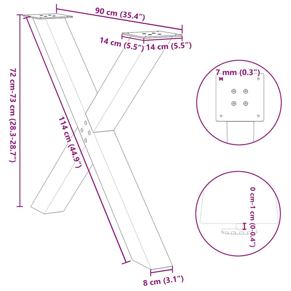 Ruokapöydän jalat X-muotoiset 2 kpl antrasiitti 90x(72-73) cm teräs