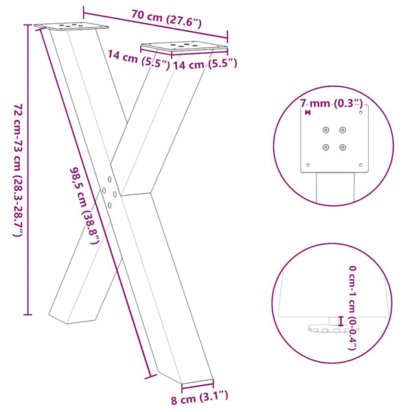 Ruokapöydän jalat X-muotoiset 3 kpl valkoinen 70x(72-73) cm teräs