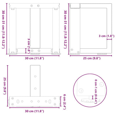 Sohvapöydän jalat T-muotoiset 2 kpl valkoinen 30x25x(30-31)cm