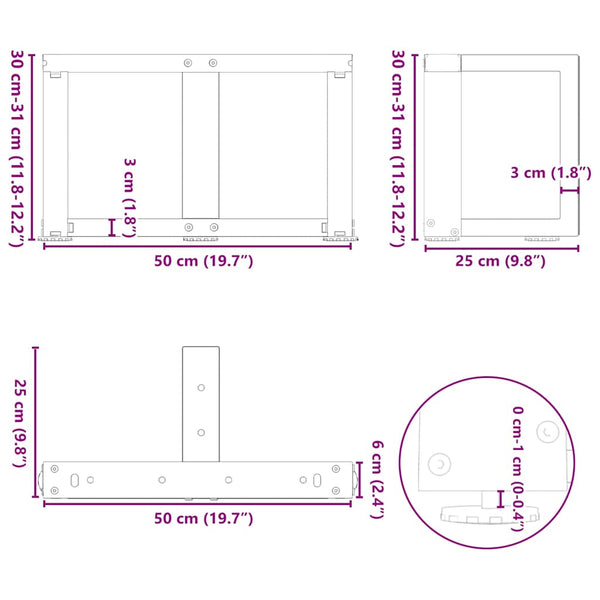 Sohvapöydän jalat T-muotoiset 2 kpl valkoinen 50x25x(30-31) cm teräs