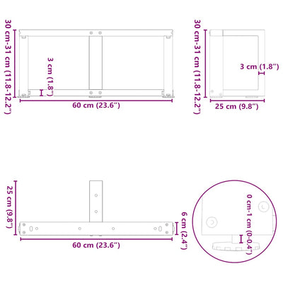 Sohvapöydän jalat T-muotoiset 2 kpl valkoinen 60x25x(30-31) cm