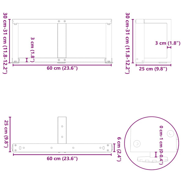 Sohvapöydän jalat T-muotoiset 2 kpl musta 60x25x(30-31) cm teräs