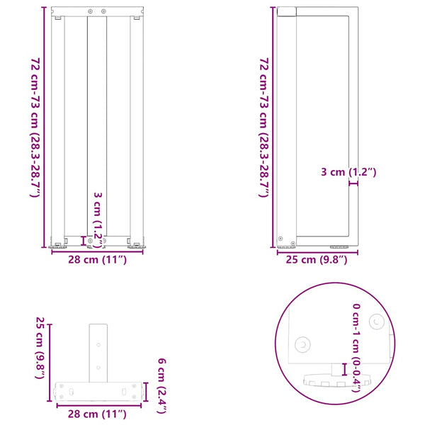 Konsolipöydän jalat T-muotoiset 2 kpl musta 25x28x(72-73) cm teräs