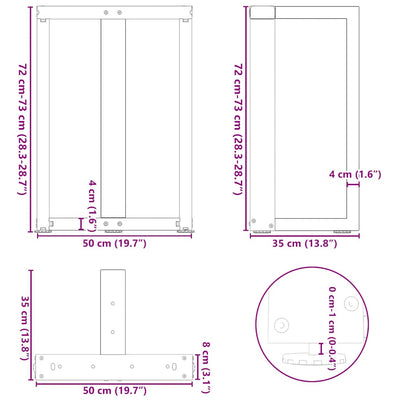 ruokapöydän jalat T-muotoiset 2 kpl musta 50x35x(72-73)cm teräs