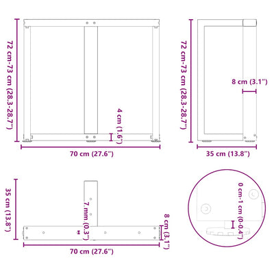 ruokapöydän jalat T-muotoiset 2 kpl musta 70x35x(72-73)cm teräs
