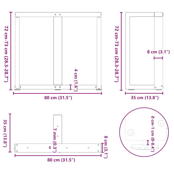 Ruokapöydän jalat T-muotoiset 2 kpl valkoinen 80x35x(72-73) cm teräs