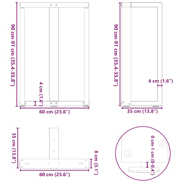 Baaripöydän jalat T-muotoiset 2 kpl antrasiitti 60x35x(90-91) cm teräs