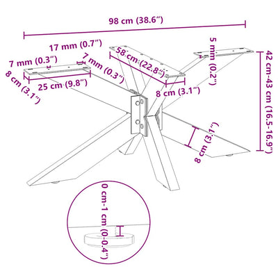 sohvapöydän jalka Hämähäkin muotoinen musta 98x58x(42-43) cm