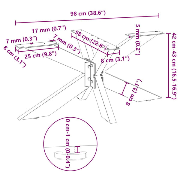 Sohvapöydän jalka hämähäkinmuotoinen antrasiitti 98x58x(42-43) cm teräs
