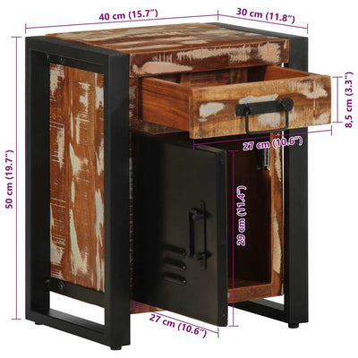 Monivärinen yöpöytäkaapit Zsuzan (2 kpl, massiivipuu mango)