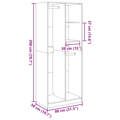 Vaatekaappi musta 80x50x200 cm tekninen puu