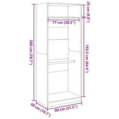 Vaatekaappi musta 80x50x200 cm tekninen puu