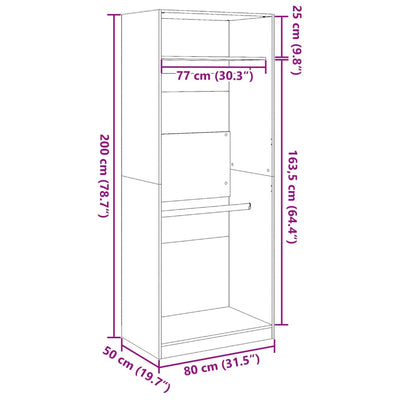Vaatekaappi ruskea tammi 80x50x200 cm tekninen puu