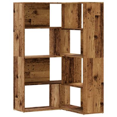 Kulmakirjahylly 4 tasoa vanha puu 85x85x140 cm tekninen puu