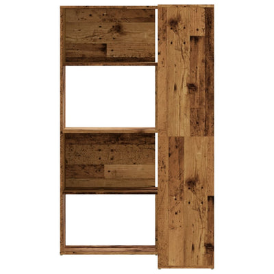 Kulmakirjahylly 4 tasoa vanha puu 85x85x140 cm tekninen puu